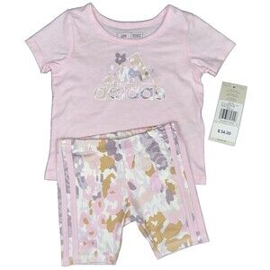 Adidas 2-Piece Tee & Shorts Infant Baby Girls 6 Month Pink Athletic Outfit New